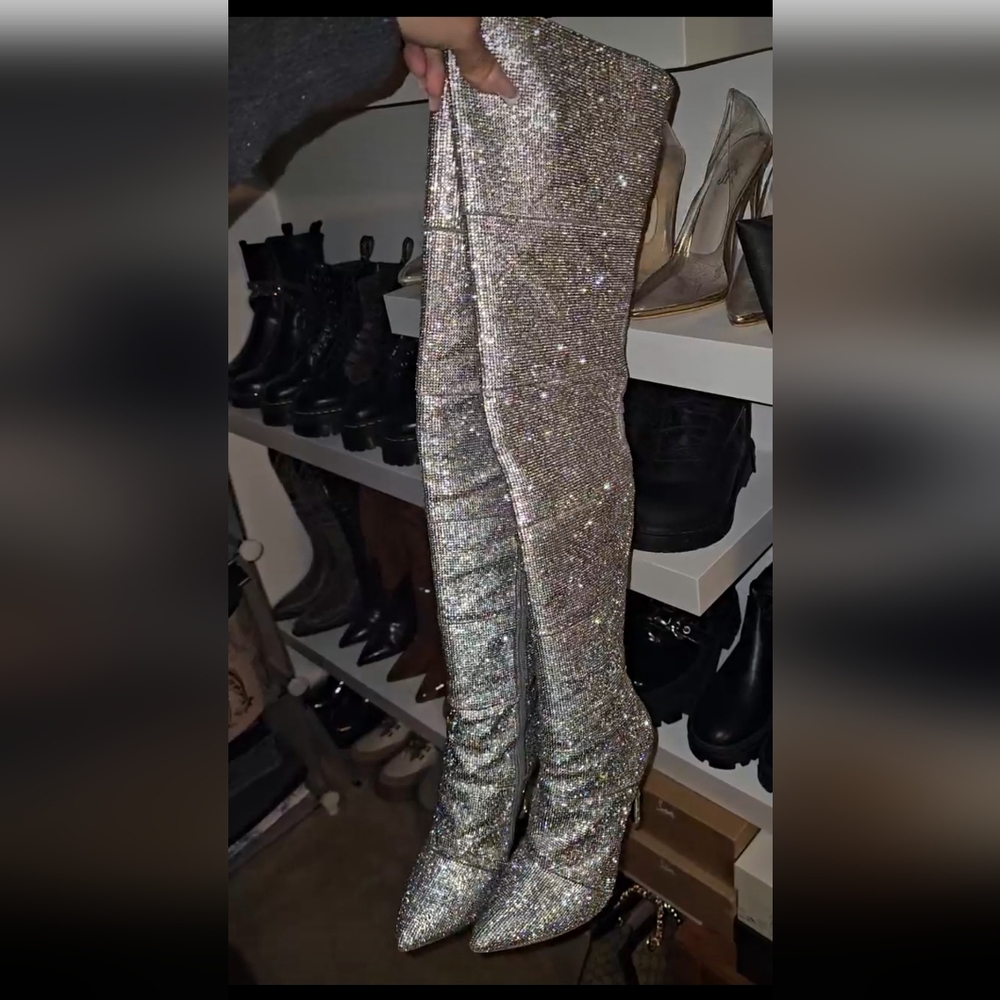 Steve Madden Silver Over-the-Knee Rhinestone Boots